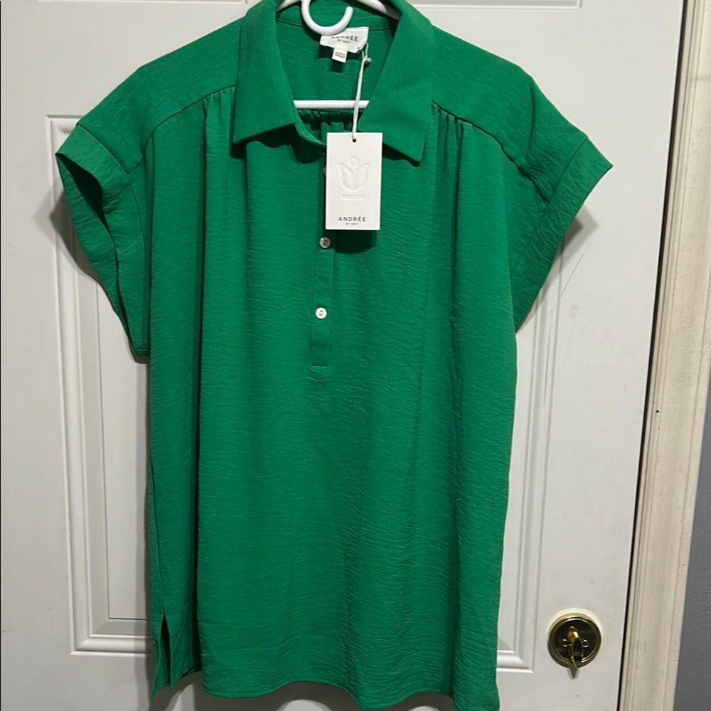 Andree Green Polo Collar Relaxed 4 Button Down
